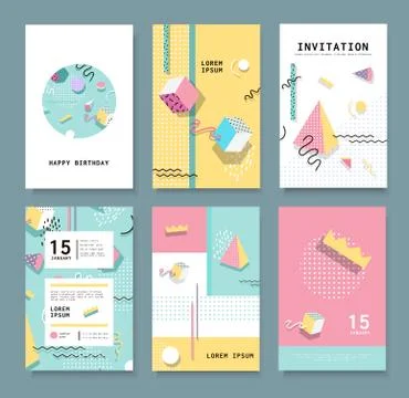 Cards with Geometric Elements Memphis Stock Illustration