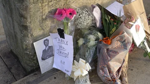 Cards left in Brixton on day of David Bowie death - January 2016, London (4K) Stock Footage 119935541