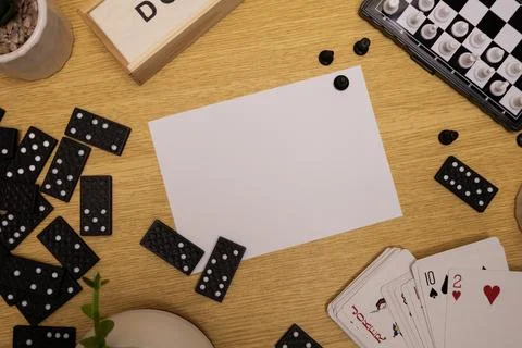 Cards message with playing background chess domino playing cards Stock Photos
