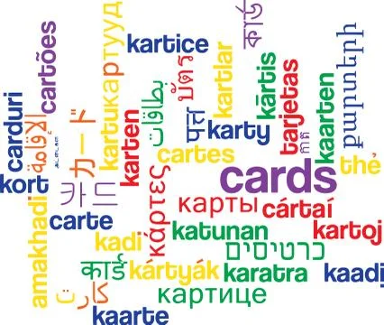 Cards multilanguage wordcloud background concept Stock Illustration