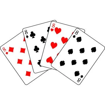 Cards number eight of different suits are fanned out. Stock Illustration