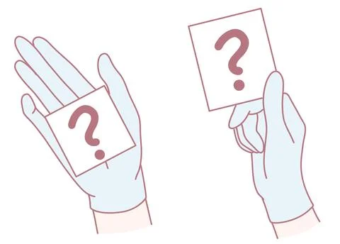 Cards with question marks in hands symbolize the pervasive theme of uncertainty Stock-Illustration