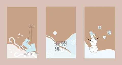Cards set on craft background. Vector banner for phone screen, stories with Stock Illustration