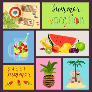 Cards with summer elements Stock Illustration