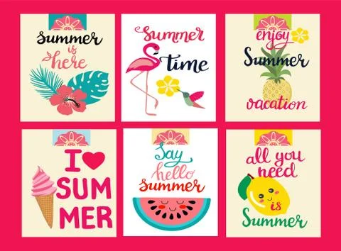 Cards of summer elements, theme of summer holiday, travel, beach and vacation イラスト素材
