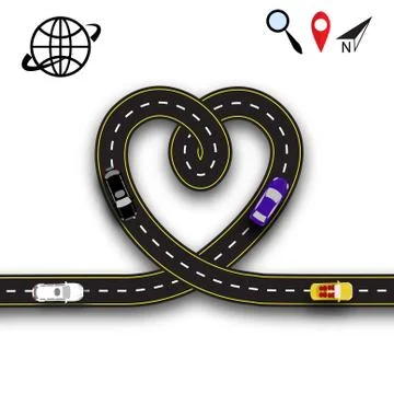 Cards for Valentine s Day. Trips by car. Heart in the form of the road on a.. Stock Illustration