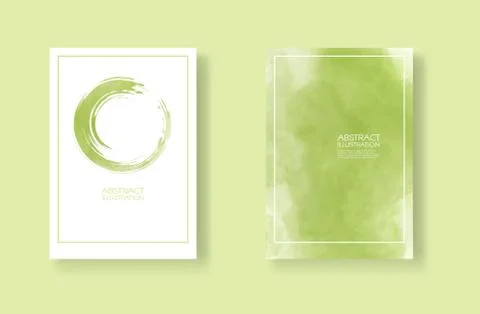 Cards with watercolor elements set. Hand drawn banner element on green backgr Illustrazione stock