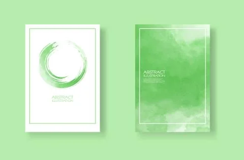 Cards with watercolor elements set. Hand drawn banner element on green backgr Illustrazione stock
