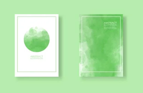 Cards with watercolor elements set. Hand drawn banner element on green backgr Illustrazione stock