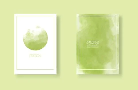 Cards with watercolor elements set. Hand drawn banner element on green backgr Stock Illustration