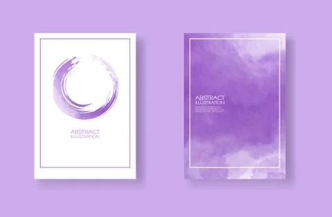Cards with watercolor elements set. Hand drawn banner element on purple backg Illustrazione stock