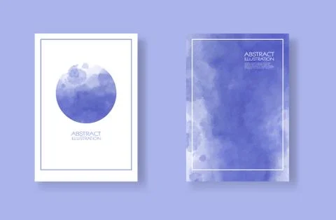 Cards with watercolor elements set. Hand drawn banner element on blue backgro Stock Illustration