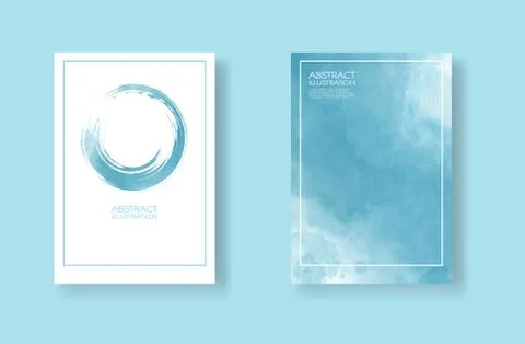 Cards with watercolor elements set. Hand drawn banner element on blue backgro Illustrazione stock