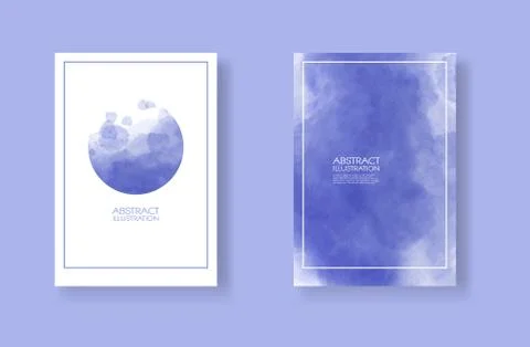 Cards with watercolor elements set. Hand drawn banner element on blue backgro Stock Illustration