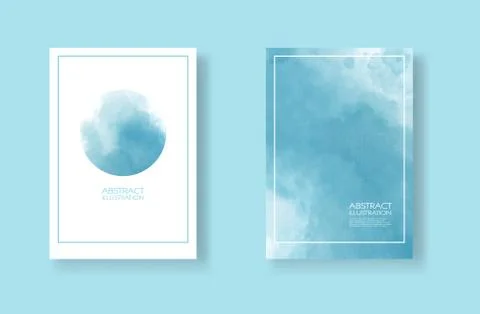 Cards with watercolor elements set. Hand drawn banner element on blue backgro Illustrazione stock