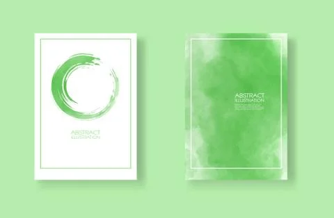 Cards with watercolor elements set. Hand drawn banner element on green backgr Illustrazione stock