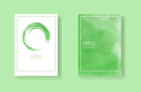 Cards with watercolor elements set. Hand drawn banner element on green backgr Stock Illustration