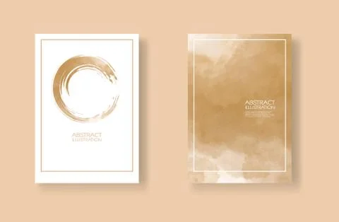 Cards with watercolor elements set. Hand drawn banner element on brown backgr Illustrazione stock