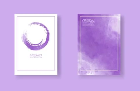 Cards with watercolor elements set. Hand drawn banner element on purple backg Illustrazione stock