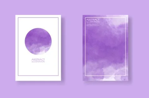 Cards with watercolor elements set. Hand drawn banner element on purple backg Illustrazione stock