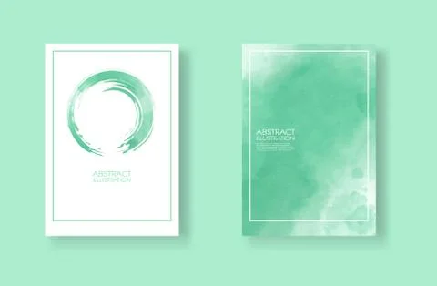 Cards with watercolor elements set. Hand drawn banner element on green backgr Illustrazione stock