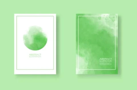 Cards with watercolor elements set. Hand drawn banner element on green backgr Stock Illustration