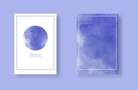 Cards with watercolor elements set. Hand drawn banner element on blue backgro Illustrazione stock