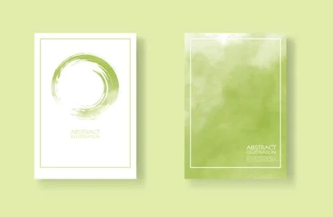 Cards with watercolor elements set. Hand drawn banner element on green backgr Stock Illustration
