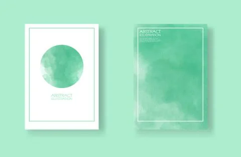 Cards with watercolor elements set. Hand drawn banner element on green backgr Stock Illustration