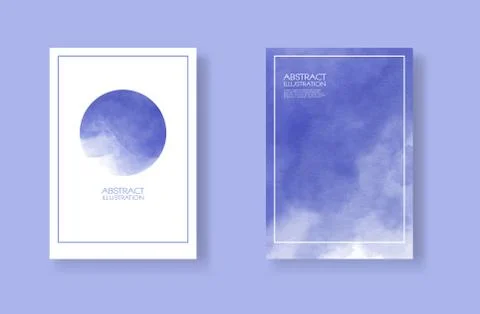 Cards with watercolor elements set. Hand drawn banner element on blue backgro Illustrazione stock