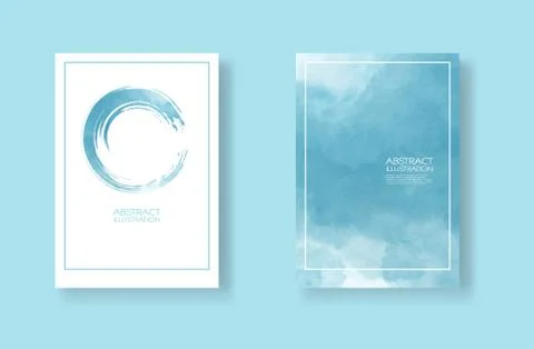 Cards with watercolor elements set. Hand drawn banner element on blue backgro Illustrazione stock
