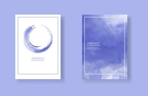 Cards with watercolor elements set. Hand drawn banner element on blue backgro Illustrazione stock