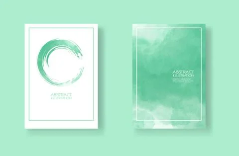 Cards with watercolor elements set. Hand drawn banner element on green backgr Illustrazione stock