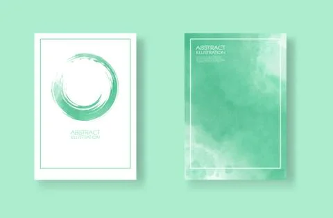 Cards with watercolor elements set. Hand drawn banner element on green backgr Illustrazione stock