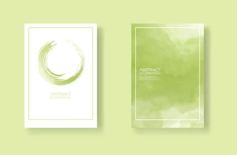 Cards with watercolor elements set. Hand drawn banner element on green backgr 스톡 일러스트