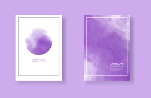 Cards with watercolor elements set. Hand drawn banner element on purple backg Stock Illustration