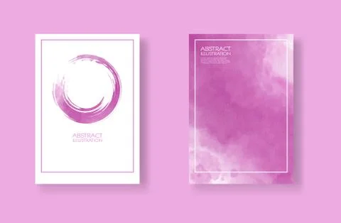 Cards with watercolor elements set. Hand drawn banner element on pink backgro Stock Illustration