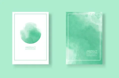 Cards with watercolor elements set. Hand drawn banner element on green backgr Stock Illustration