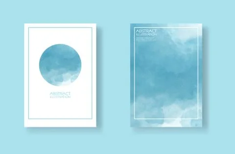 Cards with watercolor elements set. Hand drawn banner element on blue backgro Stock Illustration