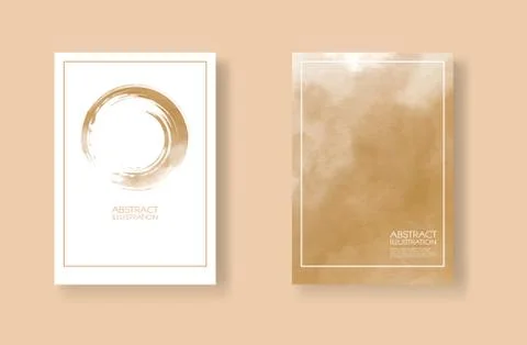 Cards with watercolor elements set. Hand drawn banner element on brown backgr Stock Illustration