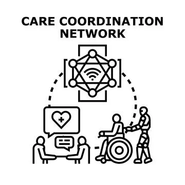 Care coordination network connecting people, technology, and health services イラスト素材