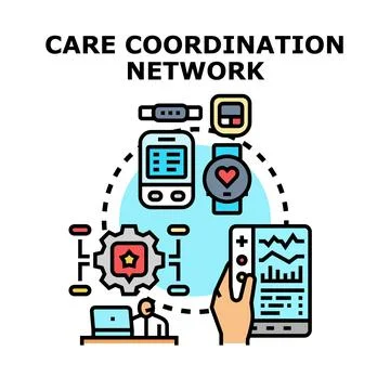Care coordination network integrating digital health technology Stock Illustration