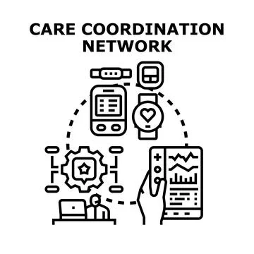 Care coordination network integrating digital health technology Stock Illustration