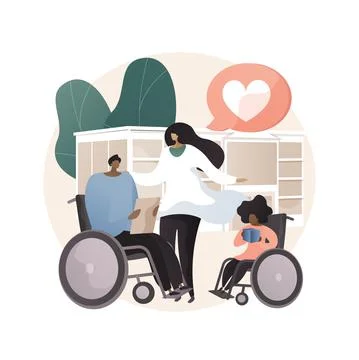 Care of the disabled abstract concept vector illustration. 스톡 일러스트