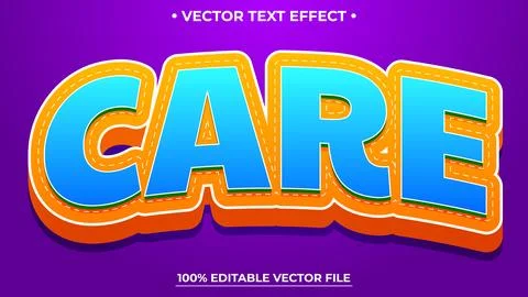 Care Editable text effect in cute cartoon text style Stock Illustration
