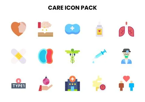Care Flat Scalable Icons Pack Stock Illustration