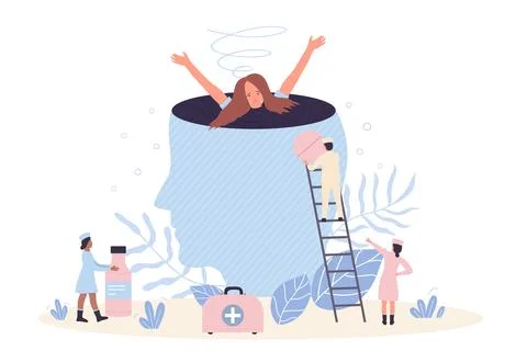 Care, help and support for mental disorders and trauma, crying tiny girl Stock Illustration