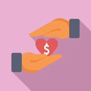 Care loyalty program hands icon flat vector. Financial protection Stock Illustration