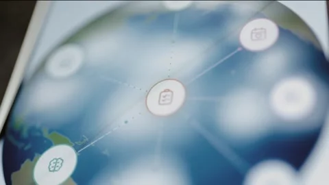 Care plan node gains label on pastel globe Video stock 346032943