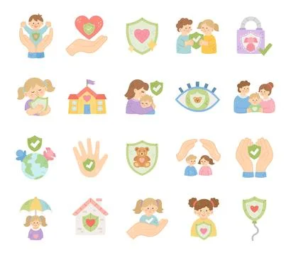 Care protection set featuring child safety Stock Illustration